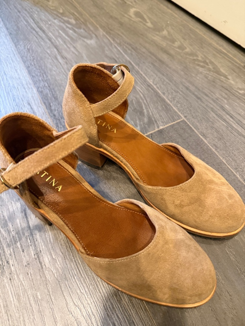 Suede Ankle-Strap Heels in Tan